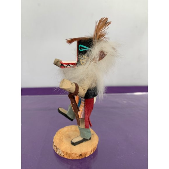 Kachina 4.5” Doll Native American Navajo Badger Dancing Wooden Feathered with Le - Picture 4 of 8